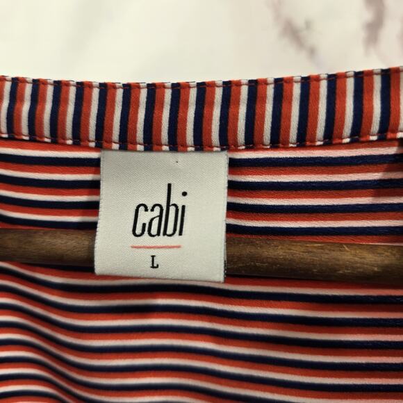 CAbi Shirt Womens Large Blouse Red Orange Blue Striped Button Up 5335 Franklin - Picture 3 of 11